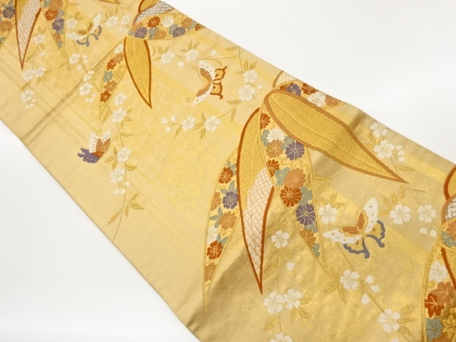JAPANESE KIMONO / FUKURO OBI / WOVEN KIKU & BAMBOO GRASS